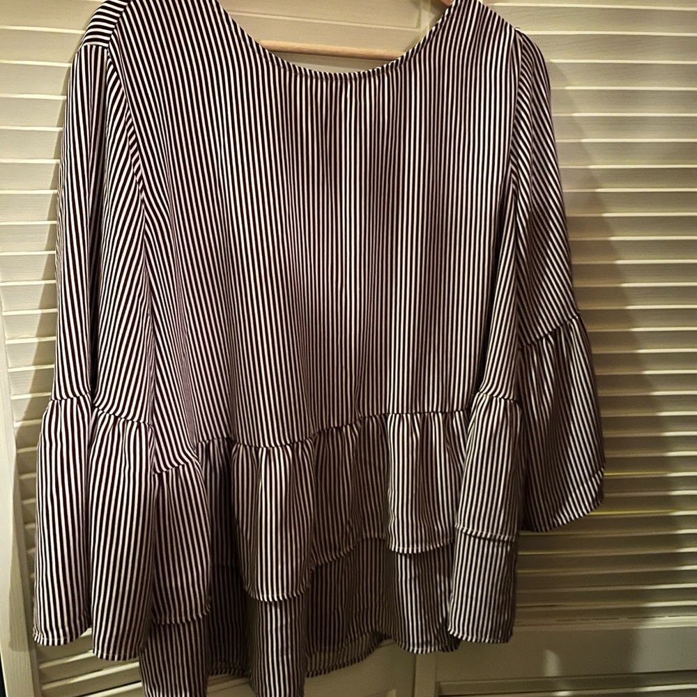 Time and Tru Red and White Striped Blouse